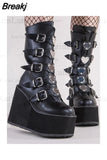 Design Gothic Boots INS Hot Great Quality Fashion Cool Motorcycle Boots Big Size 43 Wedges Heart Platform Mid-Calf