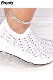 Knit Mesh Crystal Sneakers Women Comfortable Breathable Flat Shoes Fashion Slip on Plus Size Casual Shoes
