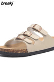 New Summer Women Buckle Cork Slipper 2023 Casual Mixed Color Outside Non-slip Beach Slides