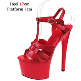 Sandals T-Strap Pole Dance Shoes Stripper Heels Platform Sandals Women Brand Weave Cross Peep Toe Summer Red