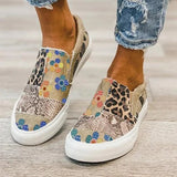 Autumn And Winter New Large-Size Women's Shoes Snakeskin Spliced Polyurethane Flat-Bottomed Canvas Shoes Women's Singles