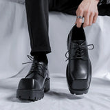 Breakj 2023 New Youth With Square Head British Wind Thick Bottom Niche Casual Daily Leather Shoes