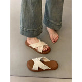Style Slippers 2024 New Summer Retro Woven Cross Bohemian Student Thick-Soled Roman
