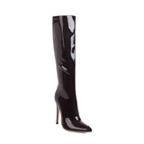 Winter Women Knee High Modern Boots Patent Leather Big Size 34~46 Sexy Stiletto PU Party Shoes Botas De Invierno Para