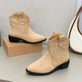 Classic Chelsea Boots for Woman Real Suede Pointy toe Wedges heel Ankle Boots Simple Comfortable Cowboy Boots