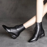New Autumn and Winter Black All-match Women's Boots Pointed Toe British Style Square Heel Side Zipper Fashion