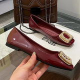 Women Flat Shoes Ballet Shoes Slip On Loafers Moccasins Brand Leather Flats Metal Decoration Ballerina Zapatos Mujer Size