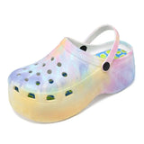 Platform Clogs Women Rainbow Print Height Increasing Fashion 5 CM High Heel Mule Garden Clogs Women's