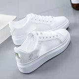 Spring Autumn Fashion Women Running Shoes White Breathable Embroidered Flower Lace-Up Casual Sneakers Zapatos De