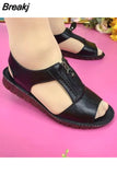 Women Sandals Zipper Flat Soft 2023 Leather Comfy Sandalias Summer Casual Mother Shoes Solid Color Chaussure Femme