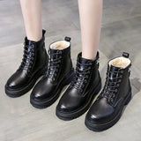 Winter Combat Boots Women 2023 Fashion Punk Gothic Ankle Boots Fur PU Leather Black Platform Short Boots Female