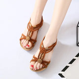 New Summer Sandals Women's Round Toe Open Toe Flat Sandals Slip-on Casual Women Sandals Beaded Sandals Beach