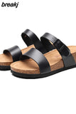 2023 Summer Women Beach Med Heel Cork Slippers Casual PU Leather Wedge Platform