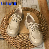 Women Genuine Leather Oxfords Shoes Hand-made Dress Classic Fashion Lace-up Block Wingtip For Ladies Girls New