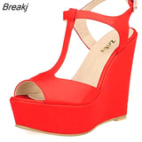 Women Wedge Sandals 2023 Peep Toe Buckle Shoes Woman Platform Canvas Wedges Fashion Summer Super High Heel