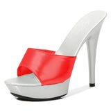 Women Slipper 2023 Summer Fine Heel 13cm Shoe Slipper Platform Patent leather Pumps Sexy Shoes Stripper Hihg Heels