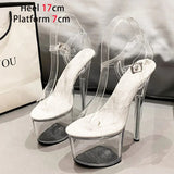 PVC Anti-skid Pole Dance Pumps Women's Thin Heel Sexy Transparent Crystal Shoes Waterproof Platform 17CM High Heels
