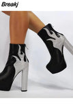 Women Ankle Boots Mixed Colors Platform Shoes Sexy Ladies Zipper-Sid Demonia Boots Chunky Heels Women Short Botas Femininas