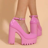 Spring Chunky Heeled Ankle Strap Pumps Sweet Platform Pink Square Heel Woman High Heels Pumps Platform Shoes Woman