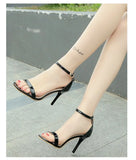 Women Sandals Summer High Heels Sandal Nude Heels Sandals Women Concise Patent Leather Party Dress Shoes Woman