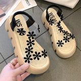 Women Shoes Sandals Ins Tide 2023 New Female Summer Flowers Flat Fashion Thick Sole Transparent High Heels Ladies