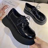 Big-Headed Shoes Female Muffin Tie Round Head Thick-Soled Derby Shoes Doll Sen Small Black Leather Shoes Single