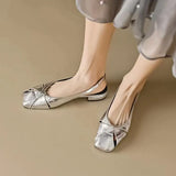 Breakj New Spring And Summer Soft Leather Sandals Women Wear Flat Shoes With Square Gold Silver