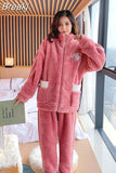 Women's Warm Home Clothes Sleepwear Ladies Flannel Thick Coral Fleec Oversized Woolen Pijama Zipper Plush Coral