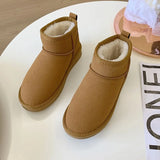 Snow Boot Style Short Mini Winter Sheepskin Boots Women Waterproof Natural Wool Ankle Boots Fur Lined Ankle Warm Flat