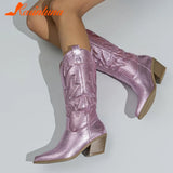 Vintage Style Western Boots For Women 2023 New Arrived Embroidery Mid Calf Boots Pointed Toe Autumn Winter Ladies