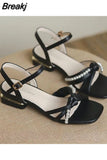 2023 Thick Heel Block Sandals for Women Chunky Open Toe Outdoor Ladies Shoes with Low Heels Footwear Bow Comfort F Sale