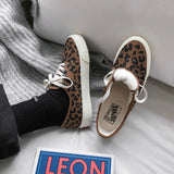 Women Sneakers Leopard Canvas Lace Up Ladies Flats Outdoor Running Walking Shoes Comfortable Breathable Female