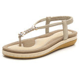 Size 36-42Sandals Women Summer New Fashion Flat Shoes Solid Color Elastic Band Rome Sandals Rhinestones