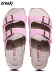 Summer Unisex Beach Holiday Cork Slippers 2023 Men Casual Double Buckle Outside Slides
