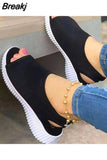 Women 2023 Summer Solid Color Flying Weave Sandals Open Toe Wedges Shoes Platform Slip-On Light Weight Casual Ladies