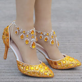 Breakj Tuxedo Diamond Wedding Shoes 9 Fine Heel Pointed Sandals Luxury Water Drill Wedding Shoes