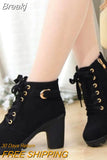 Snow Boots Winter New Women Boots Cross Lace Up Short Boots Thick-heeled Zipper Boots Plus Size Woman