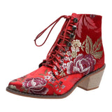 Ankle Boots with Square Heel Lace Up Flower Red Platform Boots Luxury Heel Shoes for Women Boots Womens Platform