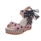 Sandals Dot Bowknot Design Platform Wedge Female Casual High Increas Shoes Ladies Fashion Ankle Strap Open Toe