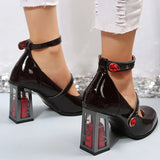 Gothic Rose High Heels Pumps Women 2023 Fashion Patent Leather Mary Jane Shoes Woman Ankle Strap Cosplay Lolita