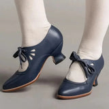 Retro Mary Jane Pumps Woman Vintage Lace Up Low Heel Dress Zapatos Ladies Brand Design Butterfly Wing Derby Shoes Plus
