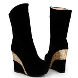 On Sale Elegant Ladies Platform High Wedges women's Boots Flock Casual Party Fashion Patchwork Winter Plush