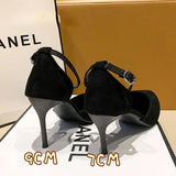 Autumn New Elegant Pointed Toe Strap Closed Toe French Style High Heels Buckle Strap Single Shoe Women Pumps Party