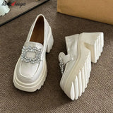 platform loafers heels British Style Chunky Platform Pumps Women Spring Thick Heels Loafers Woman Round Toe