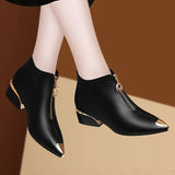 Women's Boots Fashion Metal Pointed Short Boots Autumn and Winter Women Leather Boots Elegant Thick Heel Women Ankle