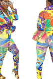 Autumn 2 Piece Sets African Sets For Women Retro Print Loose Long Shirt And Skinny Long Pants Sexy Fall Fashion