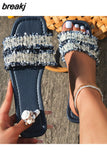 New Women's Flat Bottom Fashion One Word Slippers Womens Shoes Comfort Summer Outdoor Beach Luxury Sandals Women