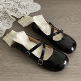 Mary Jane Women's Shoes 2023 New Korean Round-Headed Shallow-Mouthed Leather Shoes With
