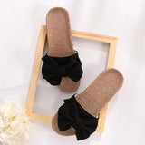Casual Slides Comfortable Flat Slippers Striped Bow Linen Flip Flops Flats Sandals Ladies Indoor Shoes Chinelos