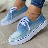 Women's Canvas Shoes 2023 Spring New Solid Denim Fabric Ladies Lace Up Casual Loafers 35-43 Large-Sized Female Comfy